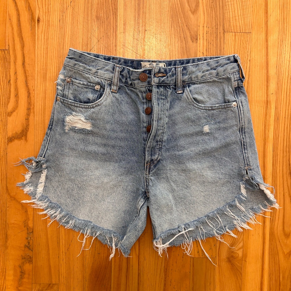 We The Free Light Blue High-Waist Denim Shorts